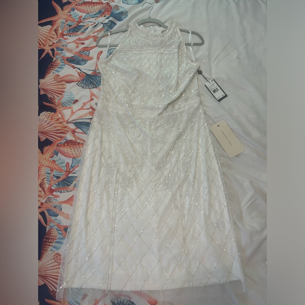 NWT Adrianna Papell white beaded dress